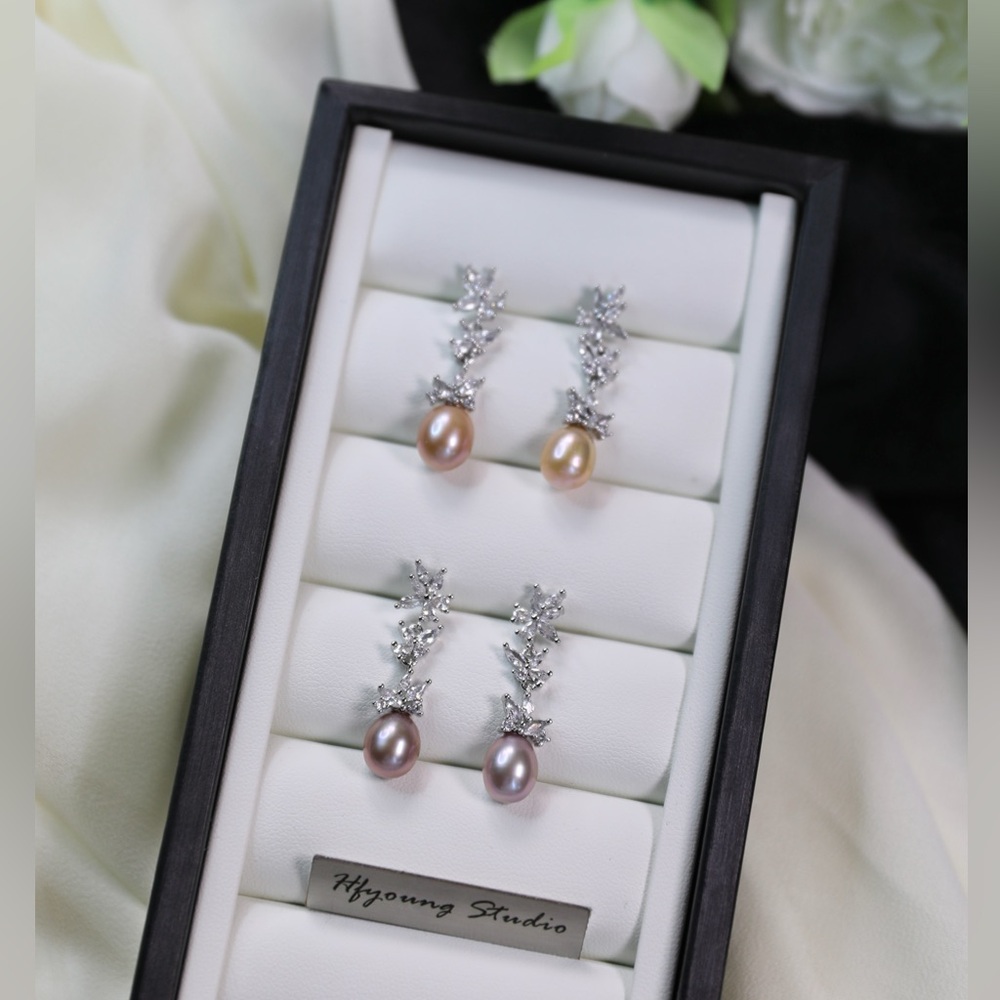 Triple Flower Pearl Earrings
